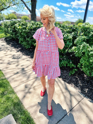 Women’s Gingham Dress in Blue and Red