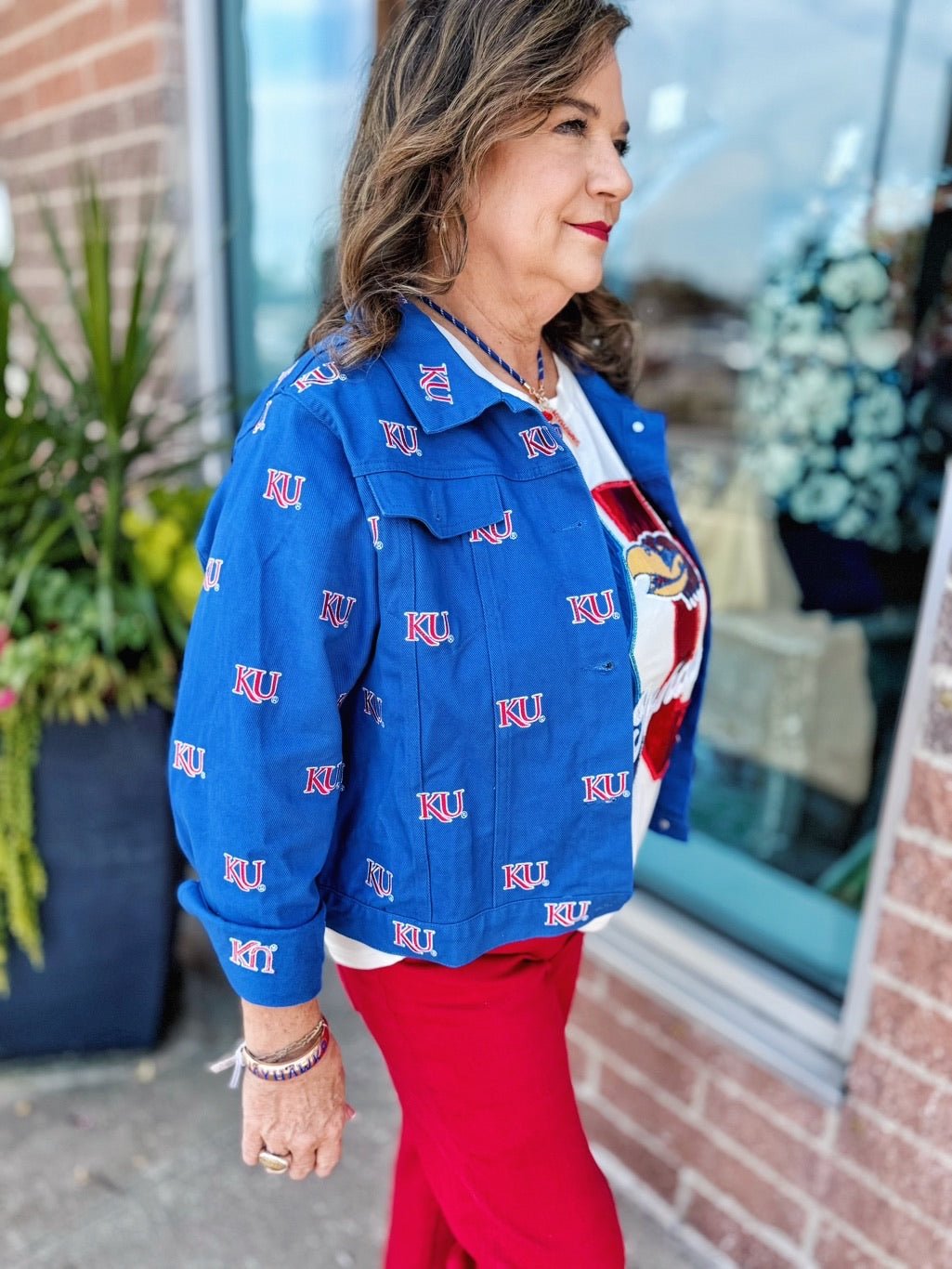 KU (Kansas Univ.) Embroidered Licensed Denim Jacket - Amelia's Boutique
