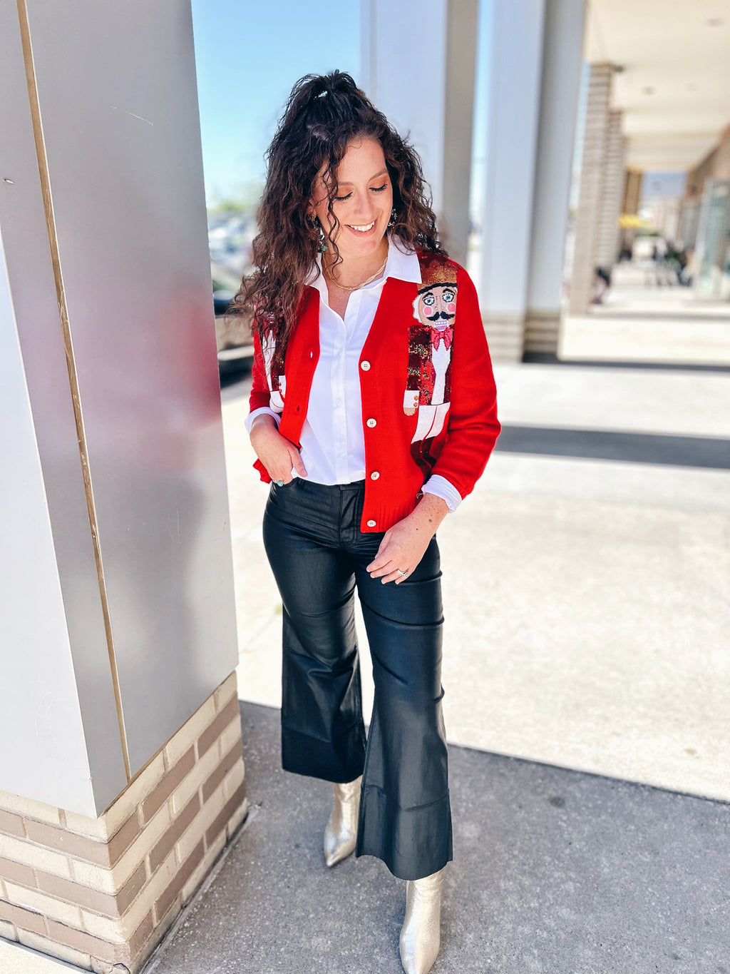 Queen of Sparkles Nutcracker Cardigan in Red with Cheetah Jacket