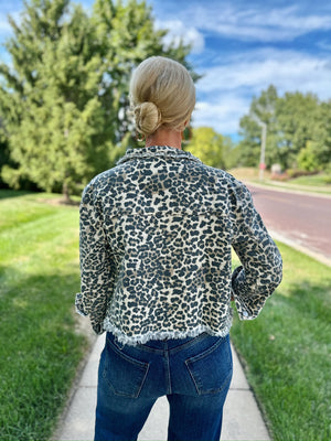 Cheetah Raw Edge Denim Jacket