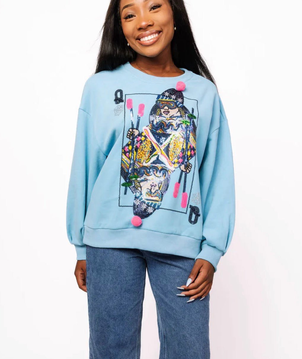 Queen of Sparkles Ski Card Sweatshirt - Amelia's Boutique