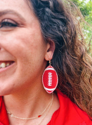 Red Leather and Rhinestone Football Earrings