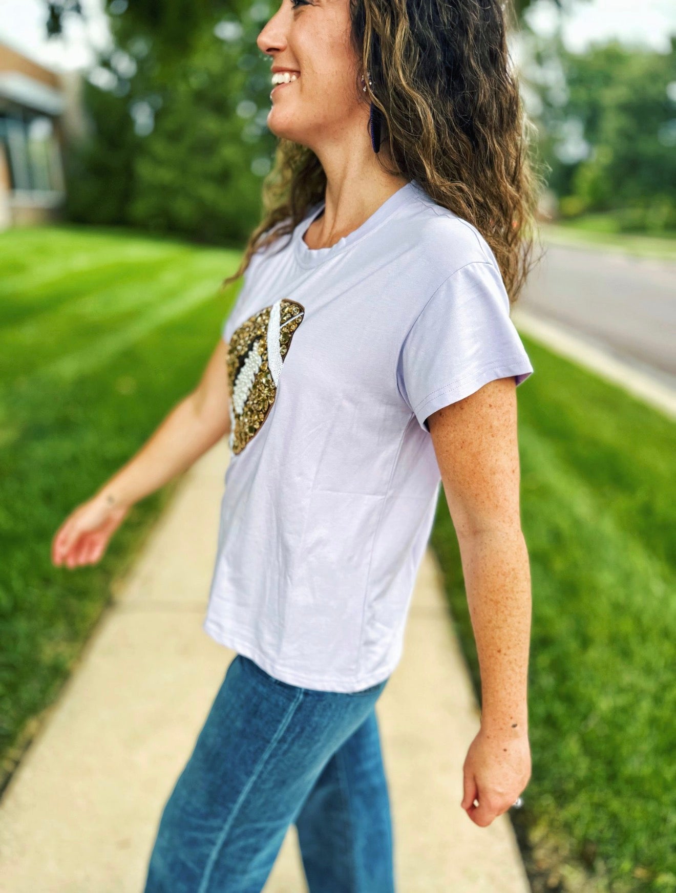 Queen of Sparkles Gem Football Tee in Lavender