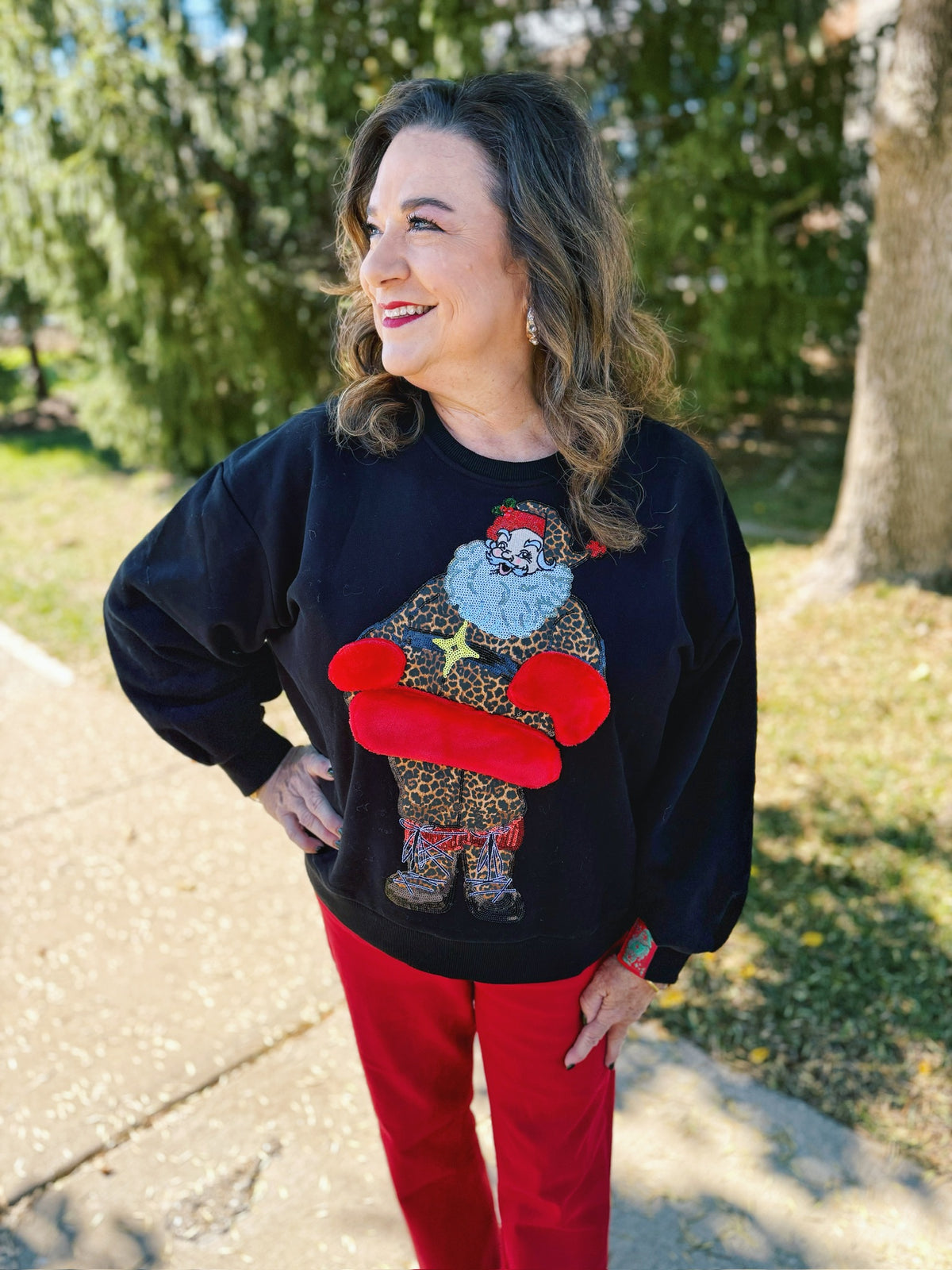 Queen of Sparkles Cheetah Santa Sweatshirt