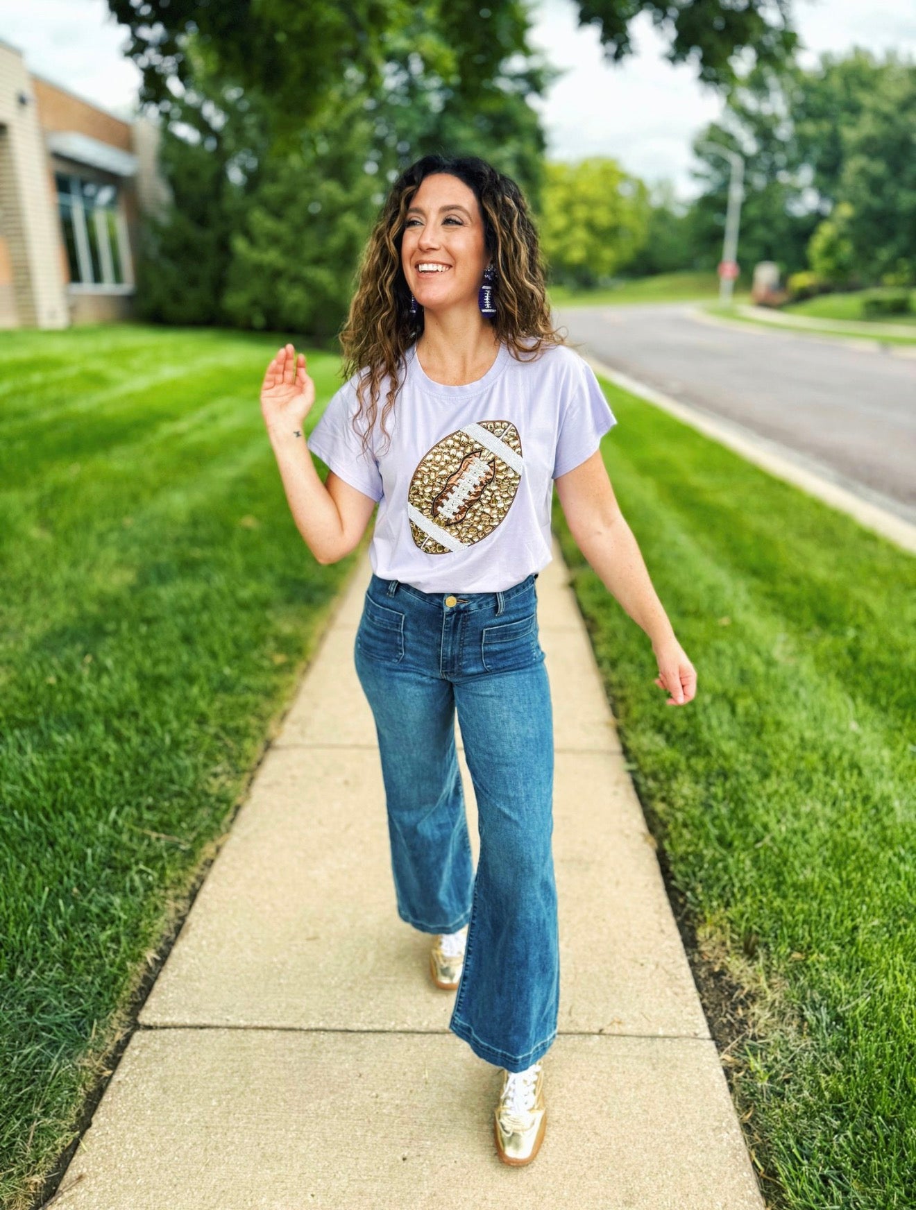 Queen of Sparkles Gem Football Tee in Lavender
