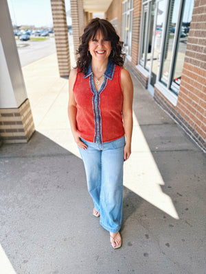Denim Trim Ribbed Tank