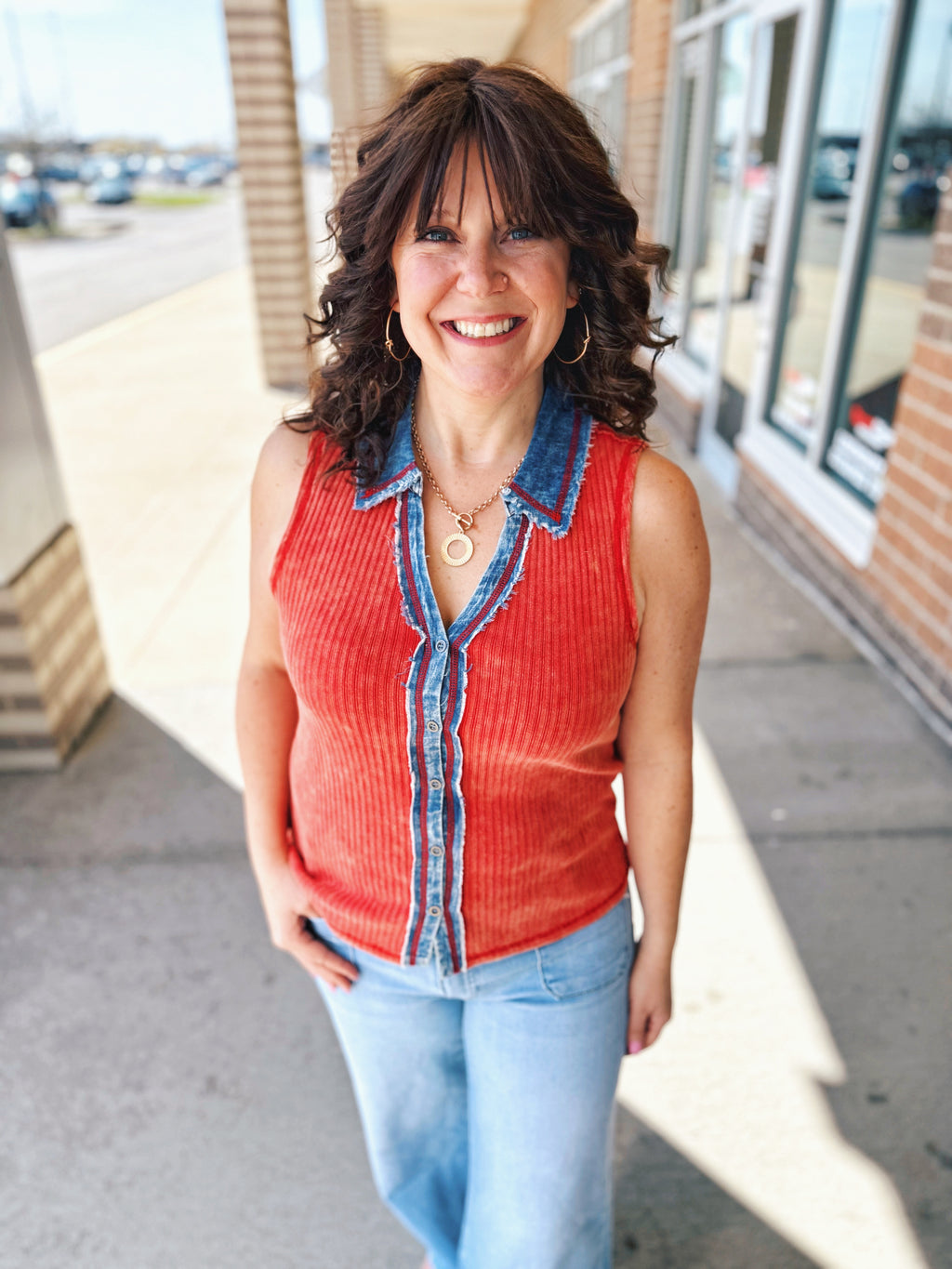 Denim Trim Ribbed Tank
