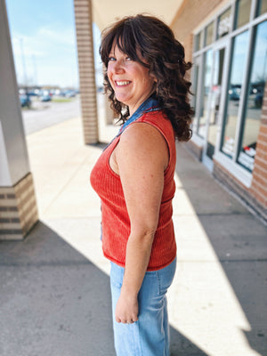 Denim Trim Ribbed Tank
