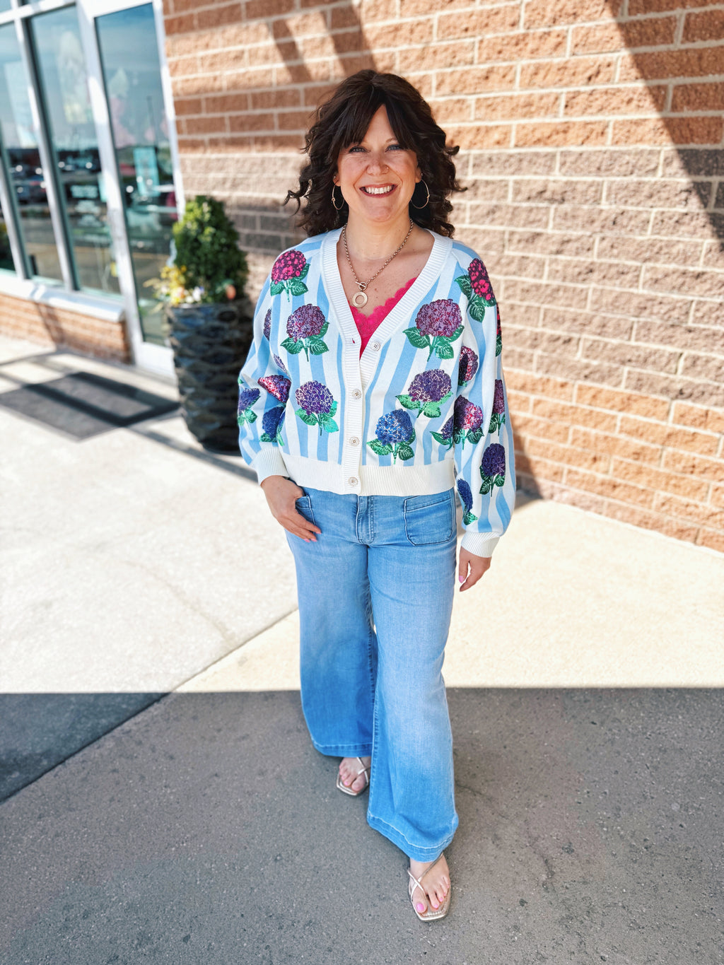 Queen of Sparkles Stripe Hydrangea Cardigan