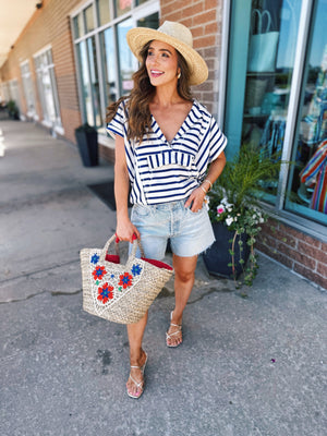 Stripe Drawstring Throw On Top