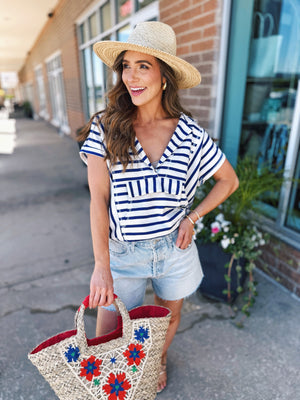 Stripe Drawstring Throw On Top