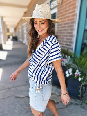 Stripe Drawstring Throw On Top
