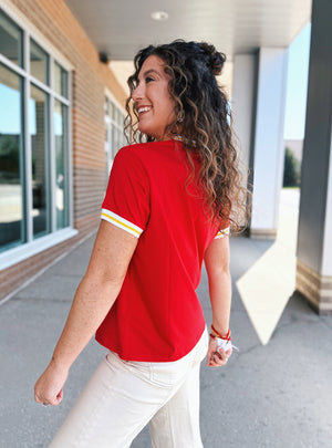 Retro Kansas City Script Tee w/Sport Stripe - Queen of Sparkles X Amelia's Boutique