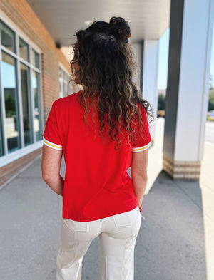 Retro Kansas City Script Tee w/Sport Stripe - Queen of Sparkles X Amelia's Boutique