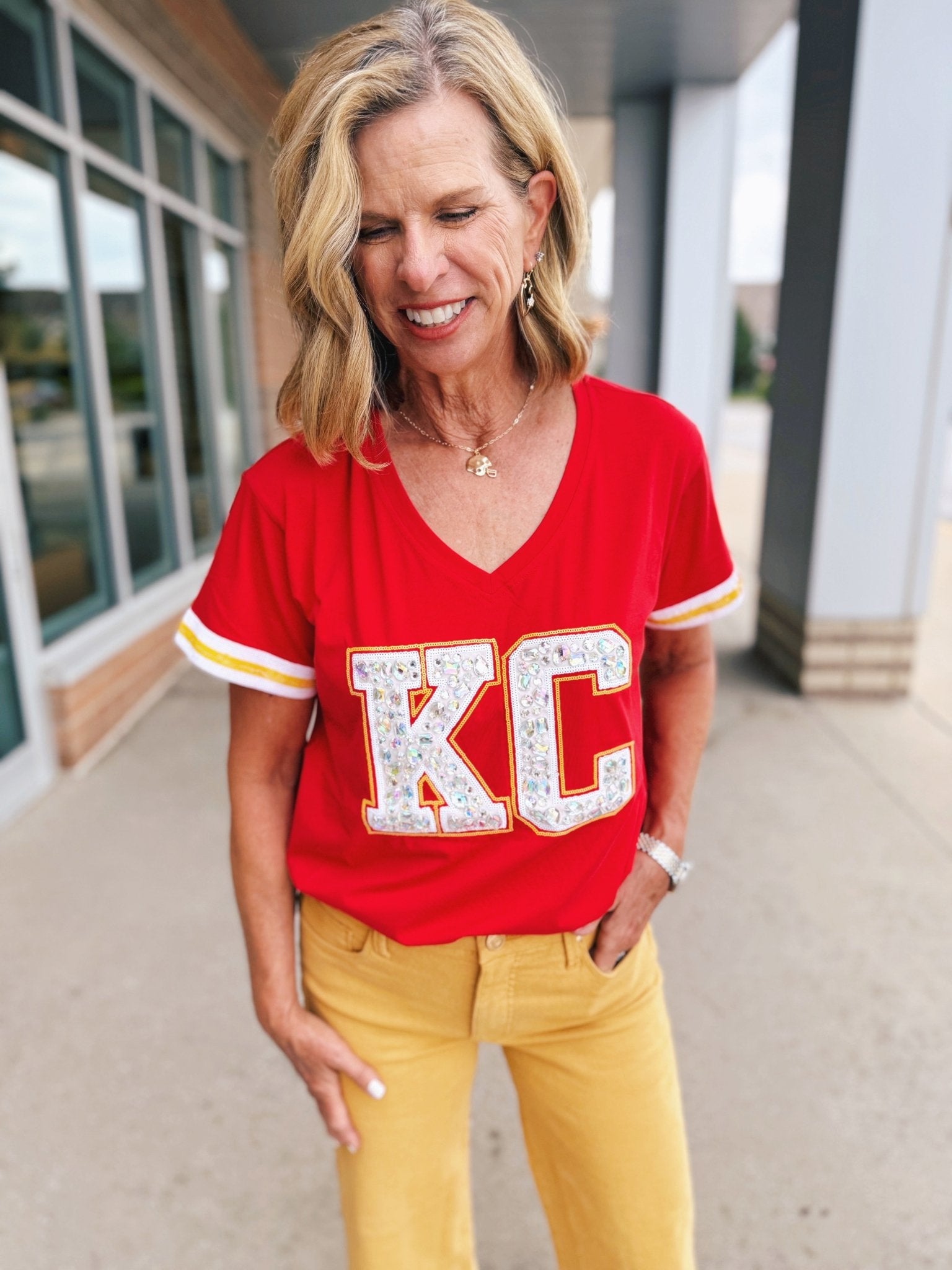 GEM KC V Neck Tee - Queen of Sparkles x Amelia's Collab - Amelia's Boutique