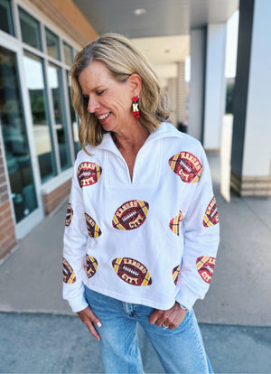 Scattered Kansas City Football Collared V Neck Sweatshirt - Queen of Sparkles x Amelia's Collab