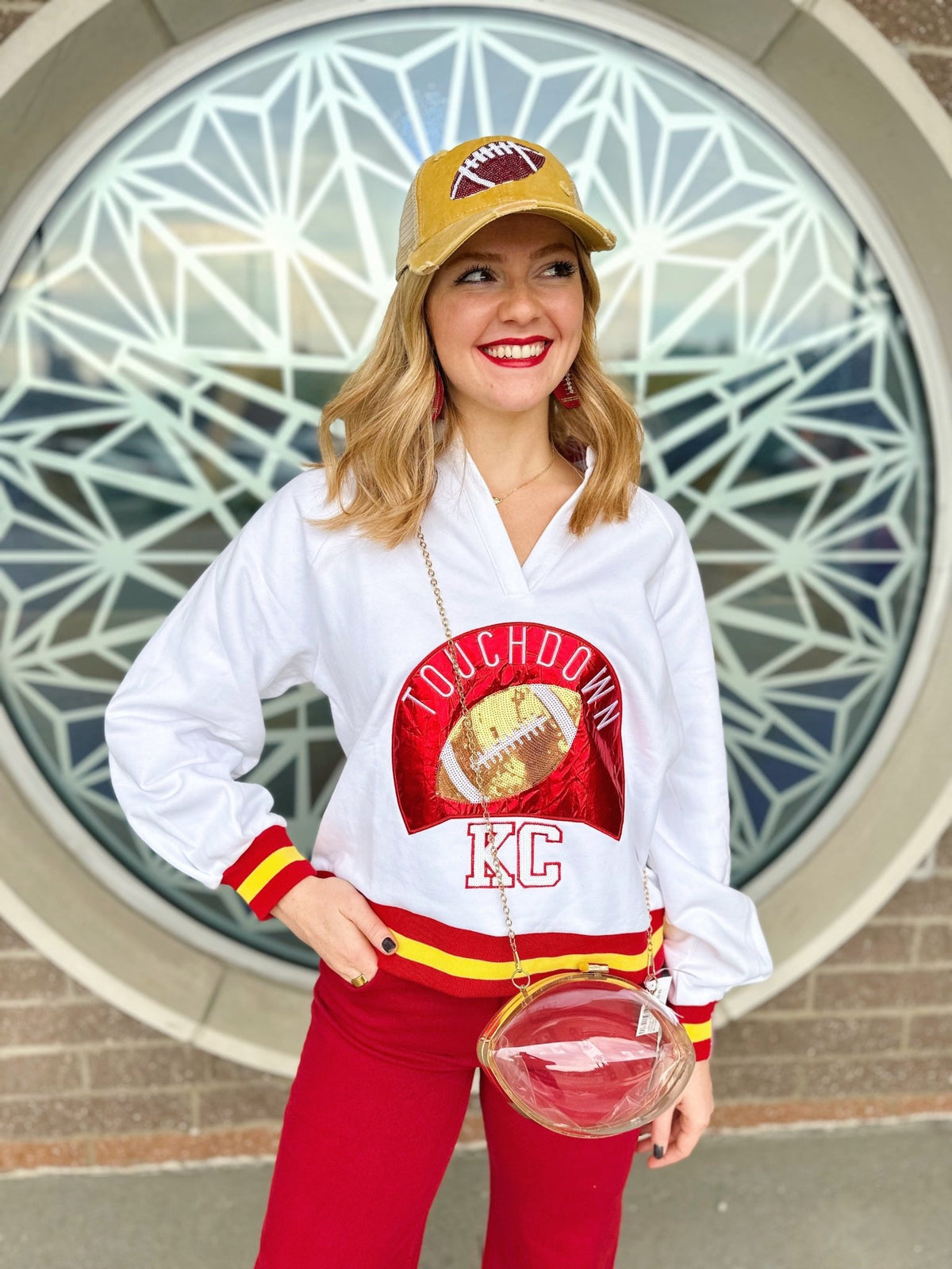 Touchdown Collared Sweatshirt - Queen of Sparkles x Amelia’s Boutique - Amelia's Boutique