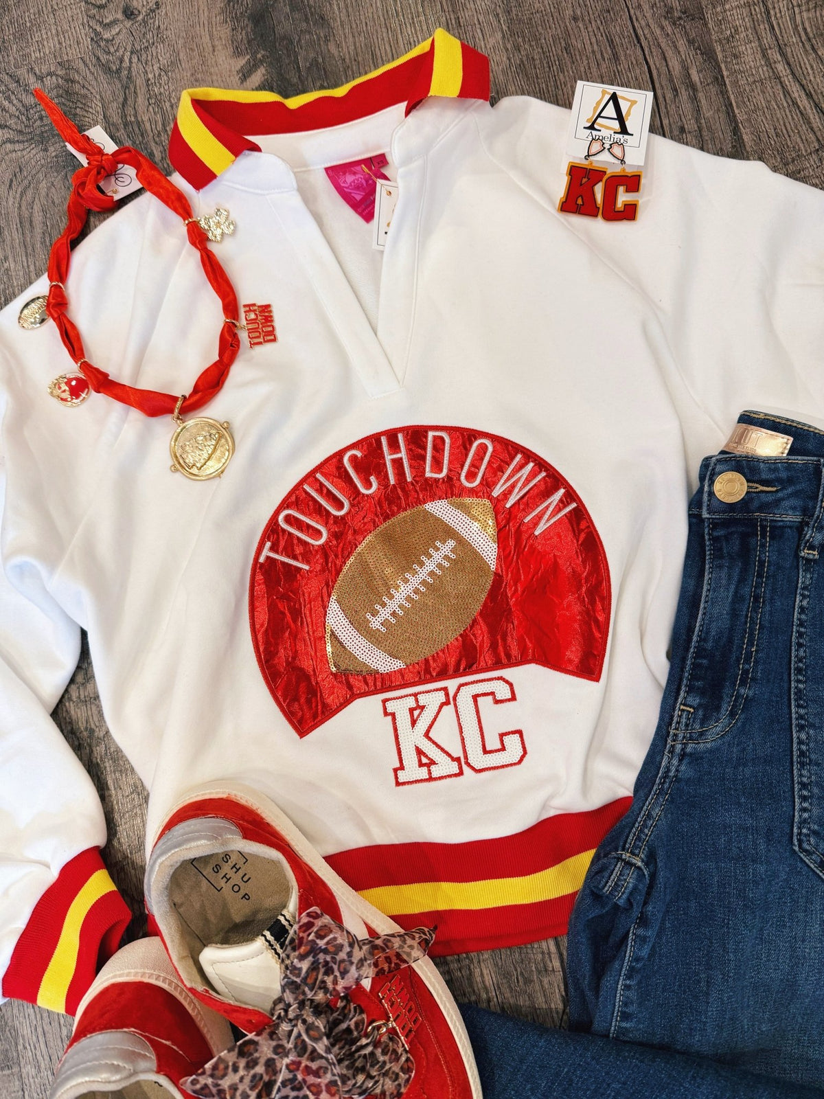 Touchdown Collared Sweatshirt - Queen of Sparkles x Amelia’s Boutique - Amelia's Boutique