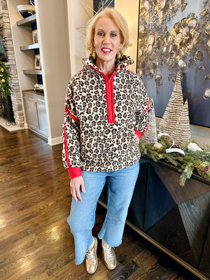 Cheetah Sherpa Half Zip Pullover w/Red Accents