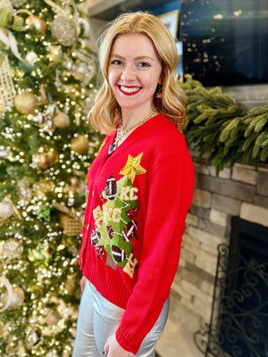 Queen of Sparkles x Amelia’s Boutique Christmas Tree KC ornaments Cardigan