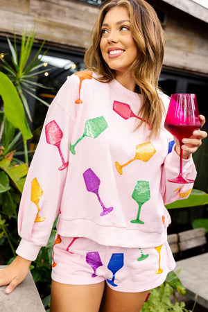 Light Pink Wine Glass Queen of Sparkles Sweatshirt