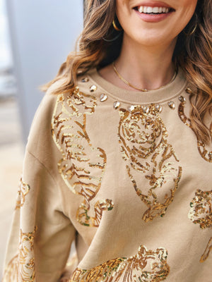 Gold Tiger Sequin Sweatshirt - Queen of Sparkles