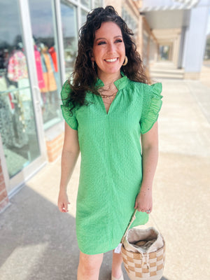 Textured Pop On Dress in Kelly Green