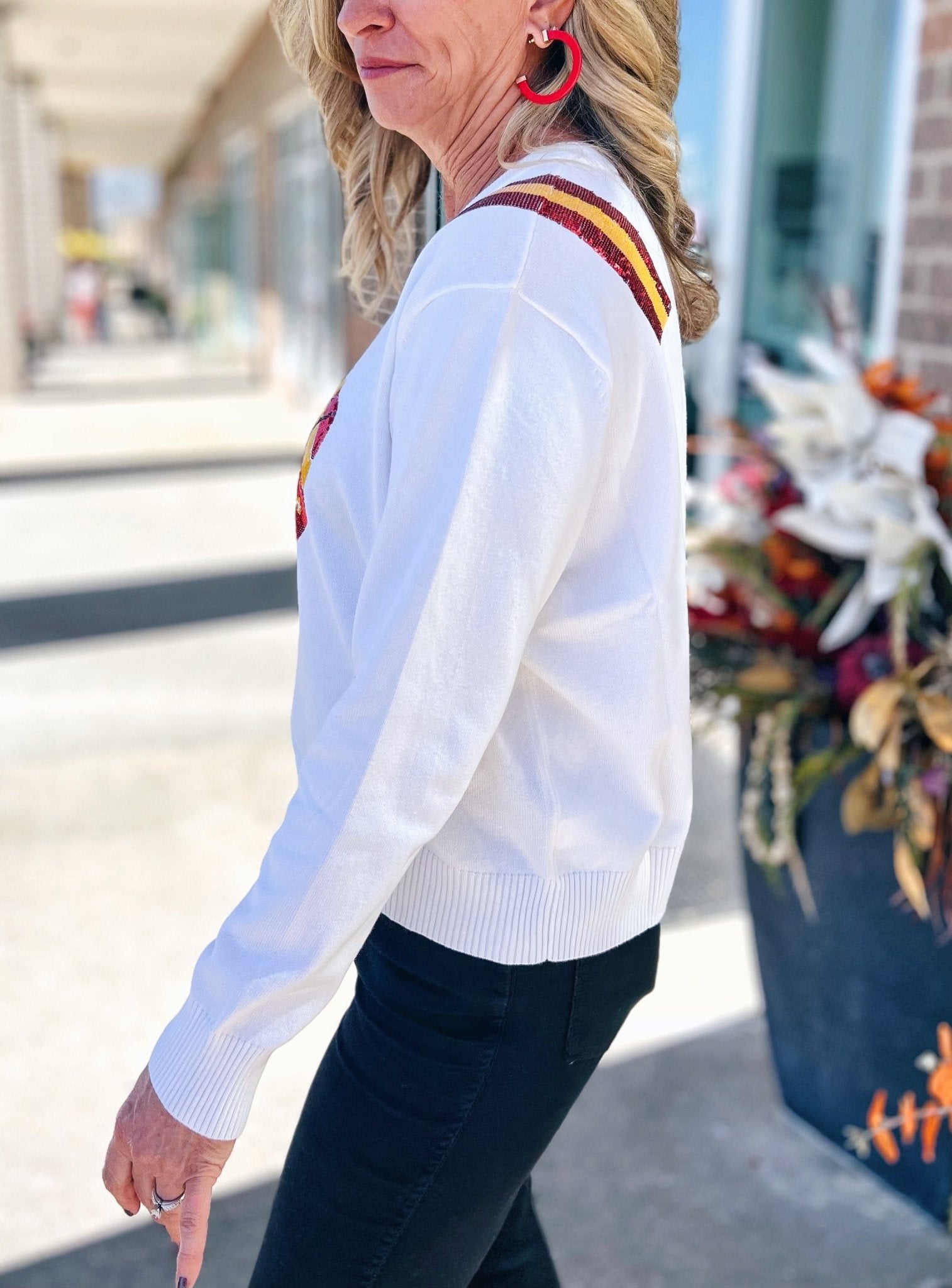 Kansas City Football V Neck Sweater - Queen of Sparkles x Amelia's Collab - Amelia's Boutique