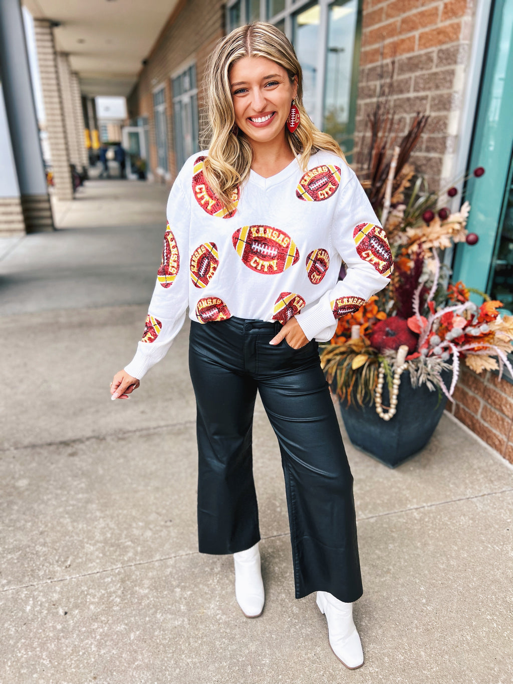 Kansas City Sequin Football QOS Custom Sweater