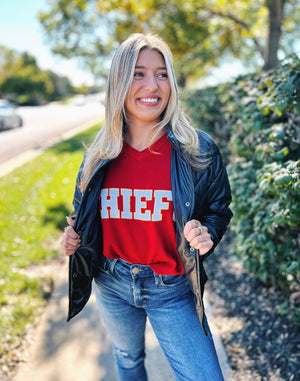 Chiefs Custom QOS Red Vneck Sweater