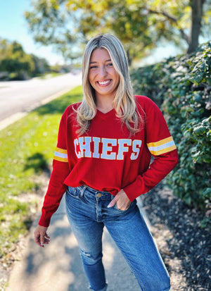 Chiefs Custom QOS Red Vneck Sweater