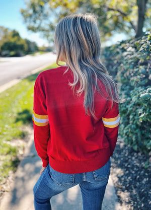 Chiefs Custom QOS Red Vneck Sweater