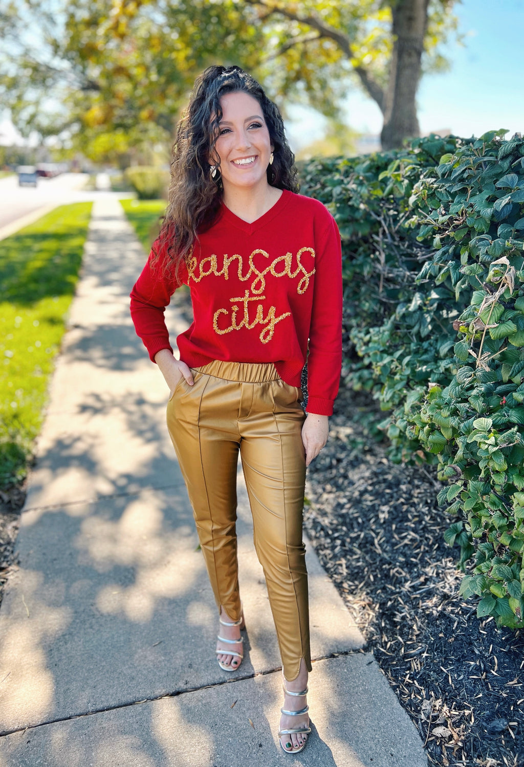 Queen of Sparkle Custom Kansas City Glitter Script Red Sweater