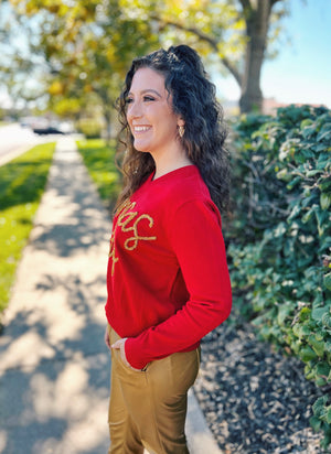 Queen of Sparkle Custom Kansas City Glitter Script Red Sweater