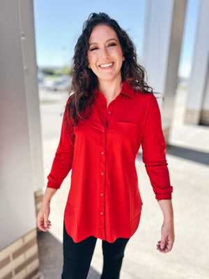 Red Button Front Shirt -Schiffer
