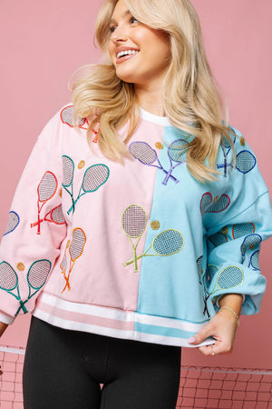 Colorblock Varsity Tennis Sweatshirt by Queen of Sparkles