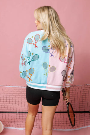 Colorblock Varsity Tennis Sweatshirt by Queen of Sparkles