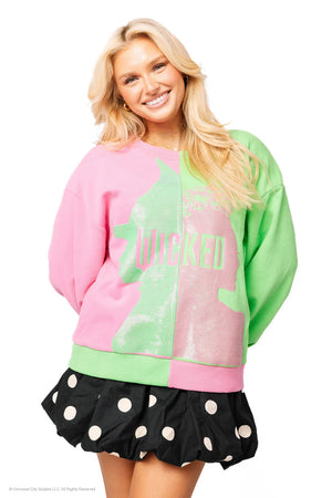 Licensed Green & Pink Colorblock Character Profile 'Wicked' Sweatshirt Wicked x Queen of Sparkles