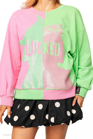 Licensed Green & Pink Colorblock Character Profile 'Wicked' Sweatshirt Wicked x Queen of Sparkles