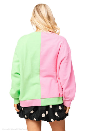 Licensed Green & Pink Colorblock Character Profile 'Wicked' Sweatshirt Wicked x Queen of Sparkles