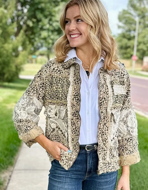 Mixed Media Cheetah Zip Jacket