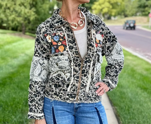 Floral/Cheetah Print Zip Jacket