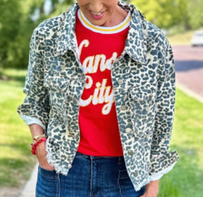 Cheetah Raw Edge Denim Jacket