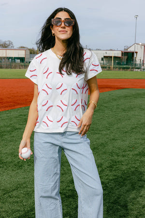 WHITE SCATTERED BASEBALL TEE - Queen of Sparkles
