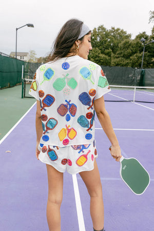 White Pickleball Active Tee by Queen of Sparkles