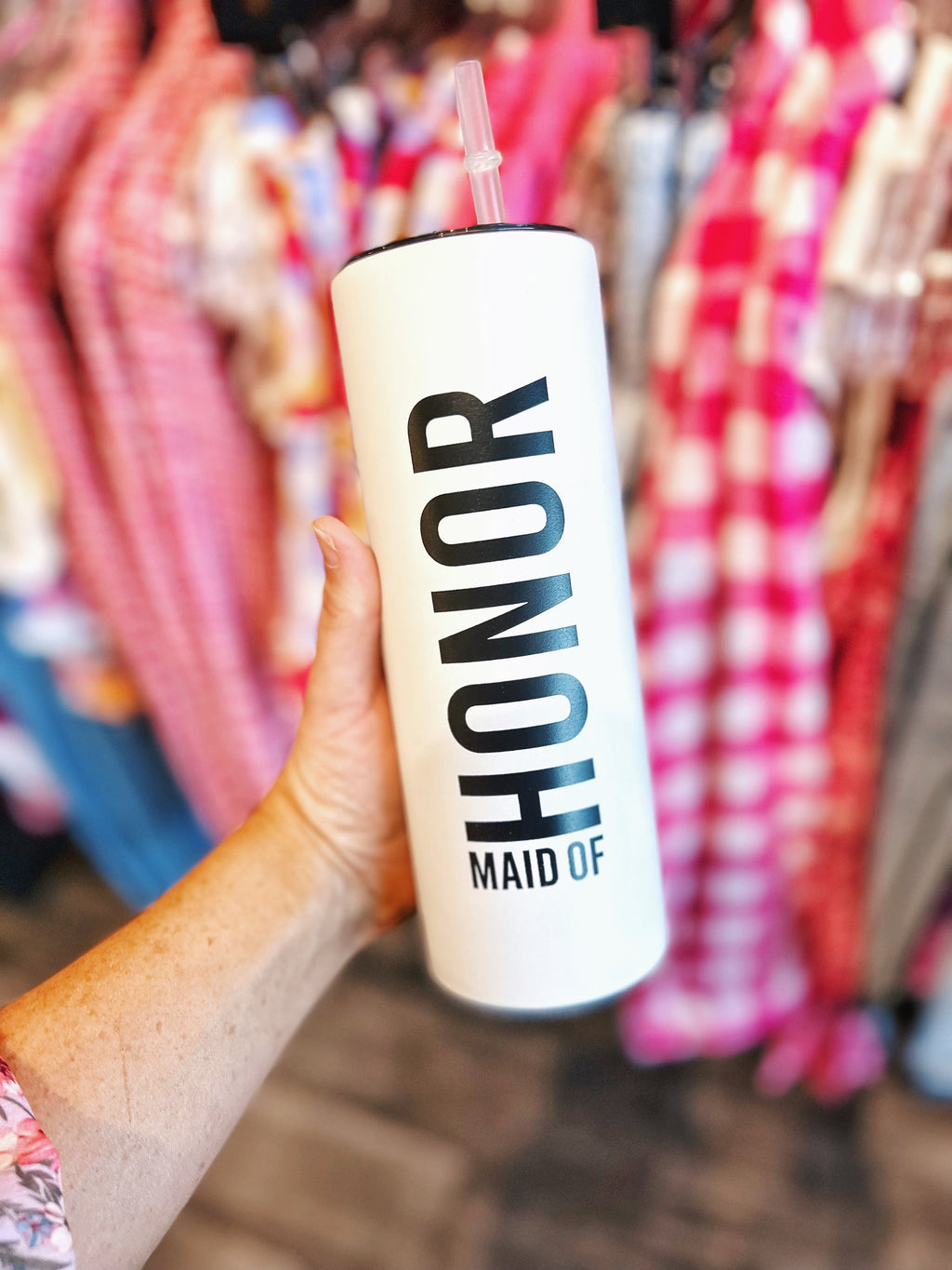 'Maid of Honor' 20oz Skinny Tumbler with Straw