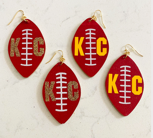 KC Football Earring with Gold Sparkle KC