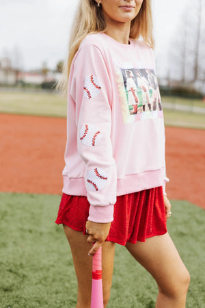 Queen of Sparkles League of Their Own Baseball sweatshirt in Pink